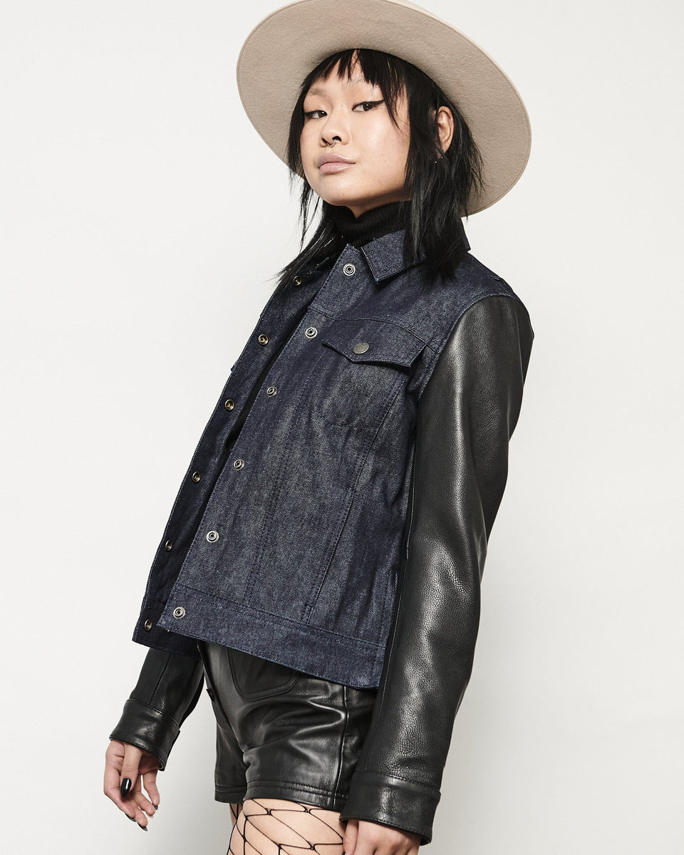 Rag & Bone, denim jacket with leather sleeves - Unique Designer Pieces